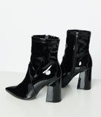 Black Patent Leatherette Ankle Boots - Unique Vintage - Womens, SHOES, BOOTS