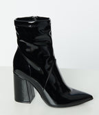 Black Patent Leatherette Ankle Boots - Unique Vintage - Womens, SHOES, BOOTS