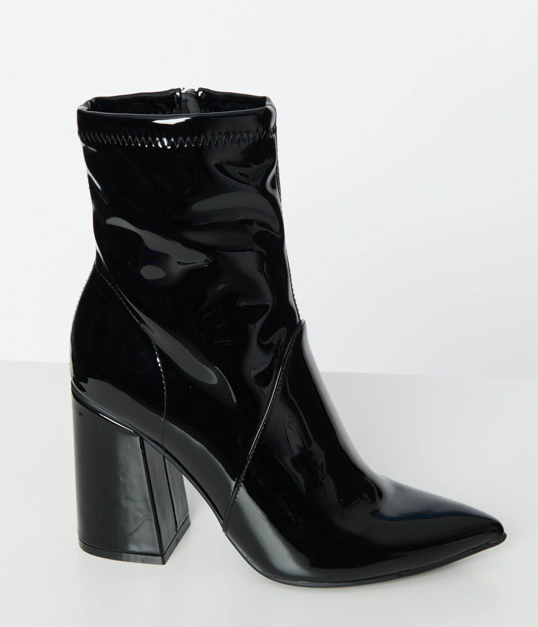 Black Patent Leatherette Ankle Boots - Unique Vintage - Womens, SHOES, BOOTS