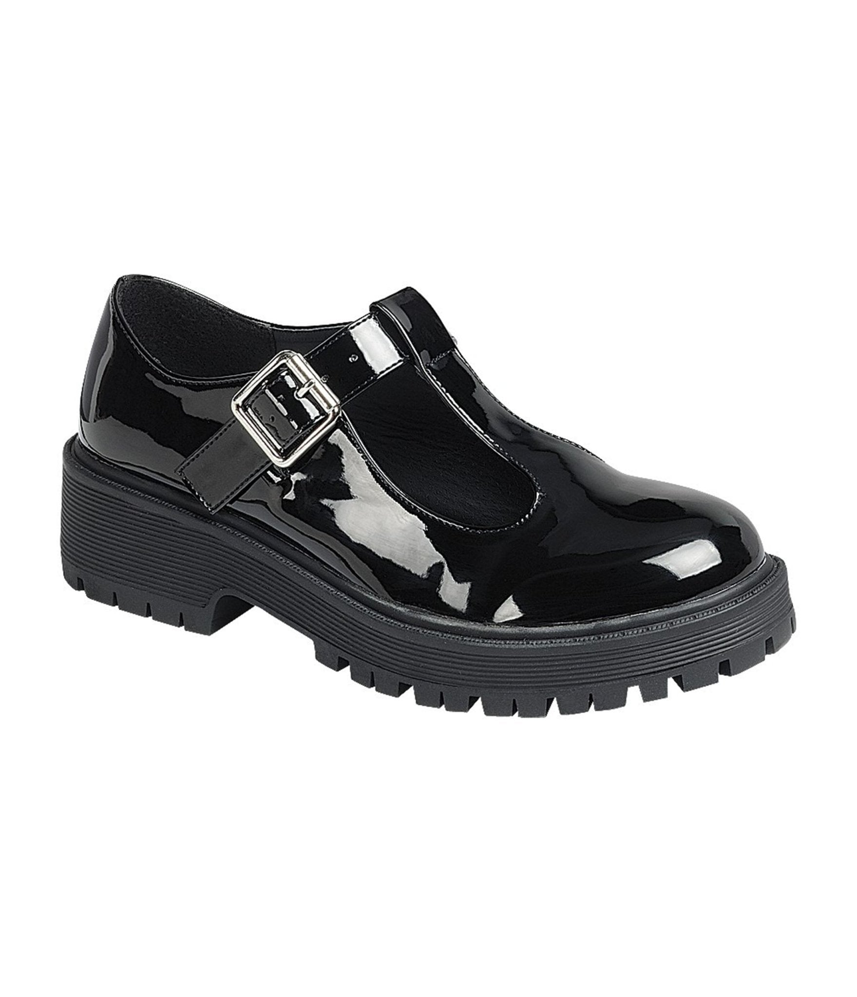Black Patent Leatherette Chunky Mary Janes - Unique Vintage - Womens, SHOES, FLATS