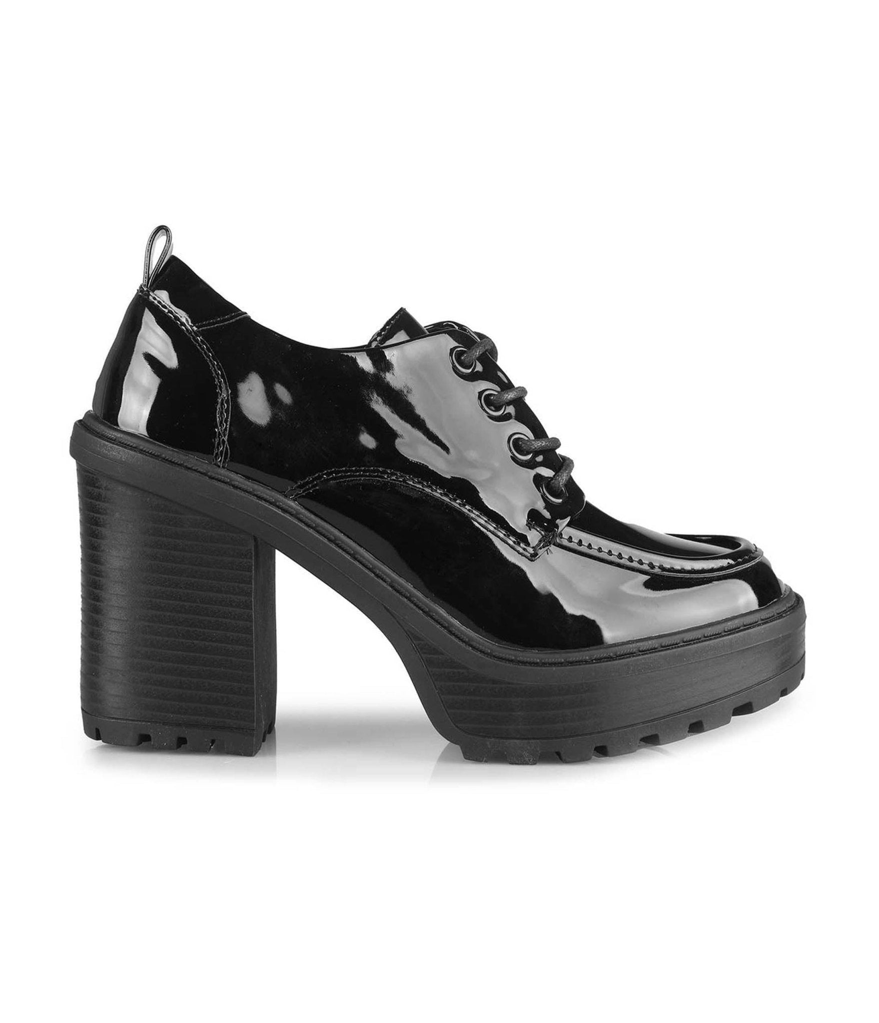 Black Patent Leatherette Chunky Platform Loafers - Unique Vintage - Womens, SHOES, LOAFERS