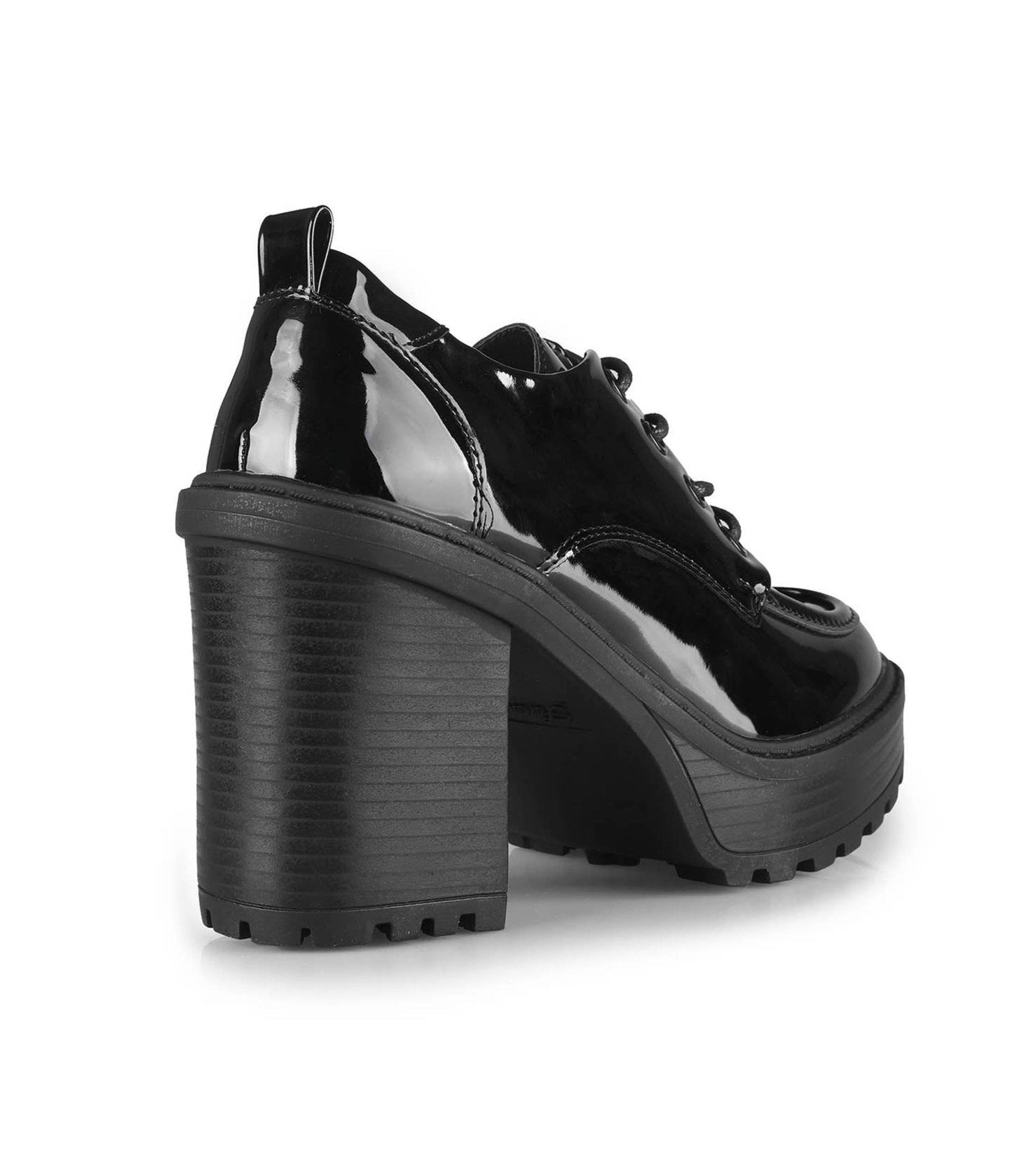 Black Patent Leatherette Chunky Platform Loafers - Unique Vintage - Womens, SHOES, LOAFERS