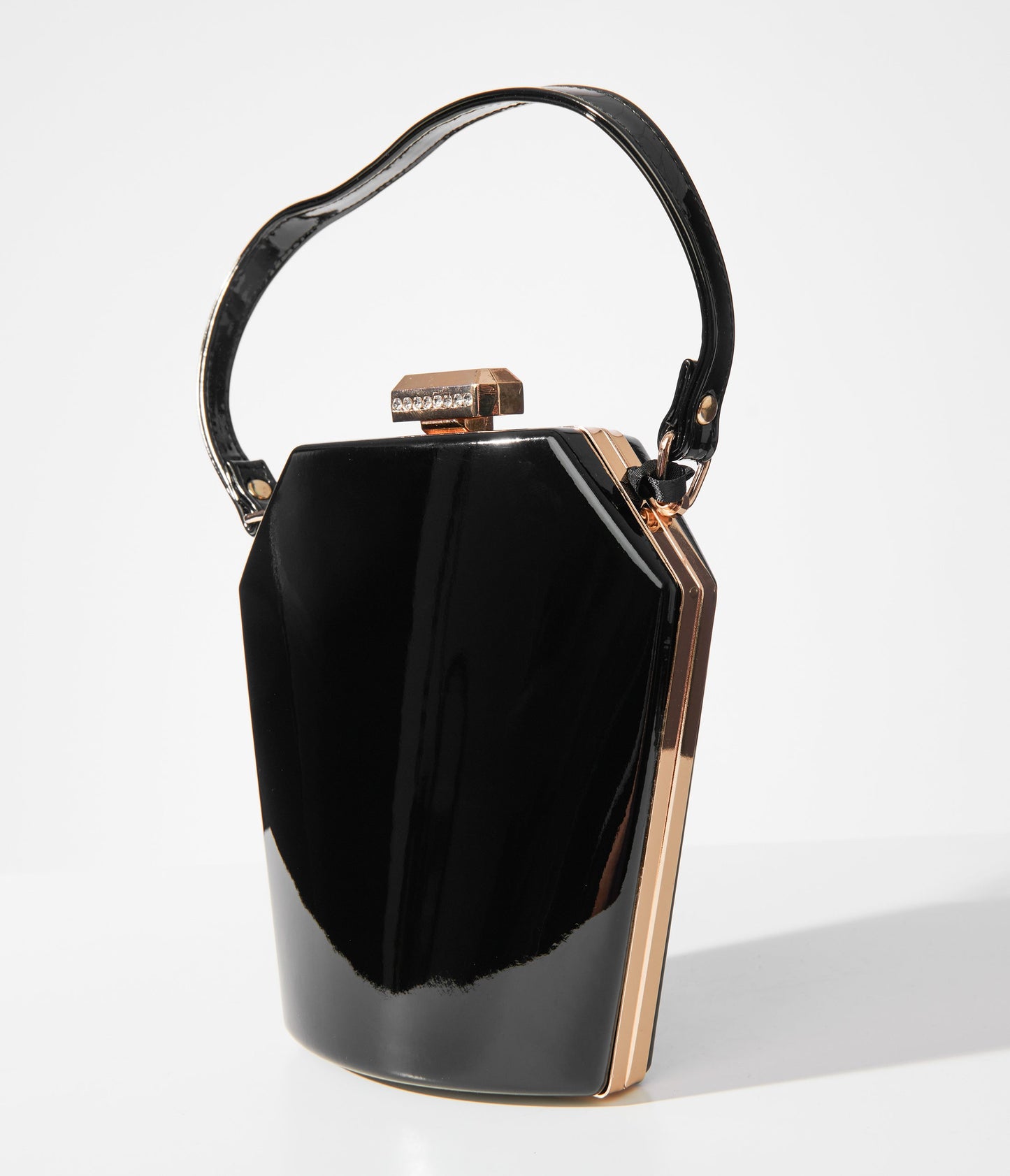 Black Patent Leatherette Coffin Handbag - Unique Vintage - Womens, ACCESSORIES, HANDBAGS