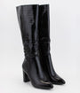 Black Patent Leatherette Crocodile Knee High Boots