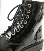 Black Patent Leatherette Lace Up Boots - Unique Vintage - Womens, SHOES, BOOTS