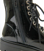 Black Patent Leatherette Lace Up Boots - Unique Vintage - Womens, SHOES, BOOTS