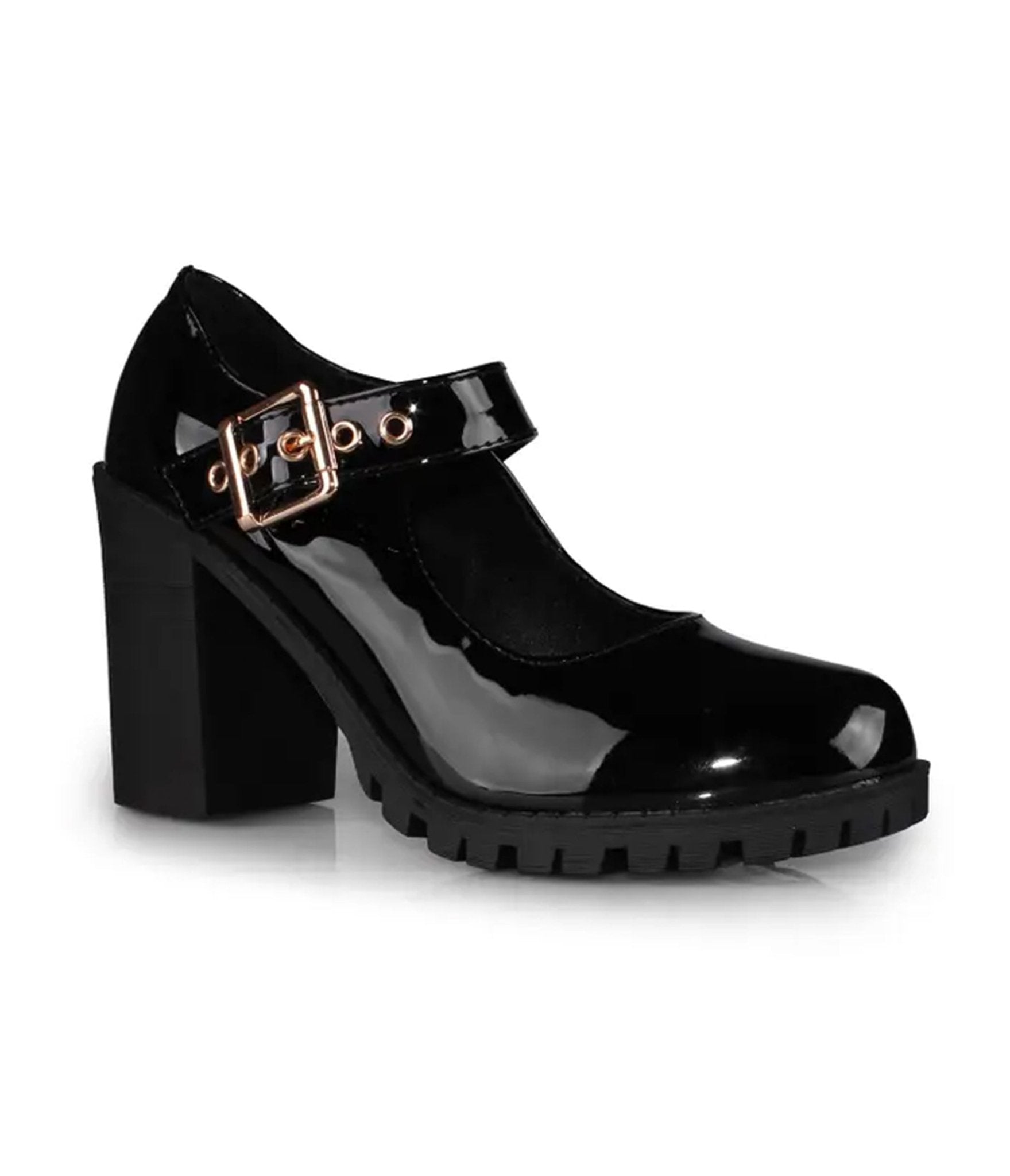 Black Patent Leatherette Mary Jane Pumps - Unique Vintage - Womens, SHOES, HEELS