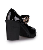 Black Patent Leatherette Mary Jane Pumps - Unique Vintage - Womens, SHOES, HEELS