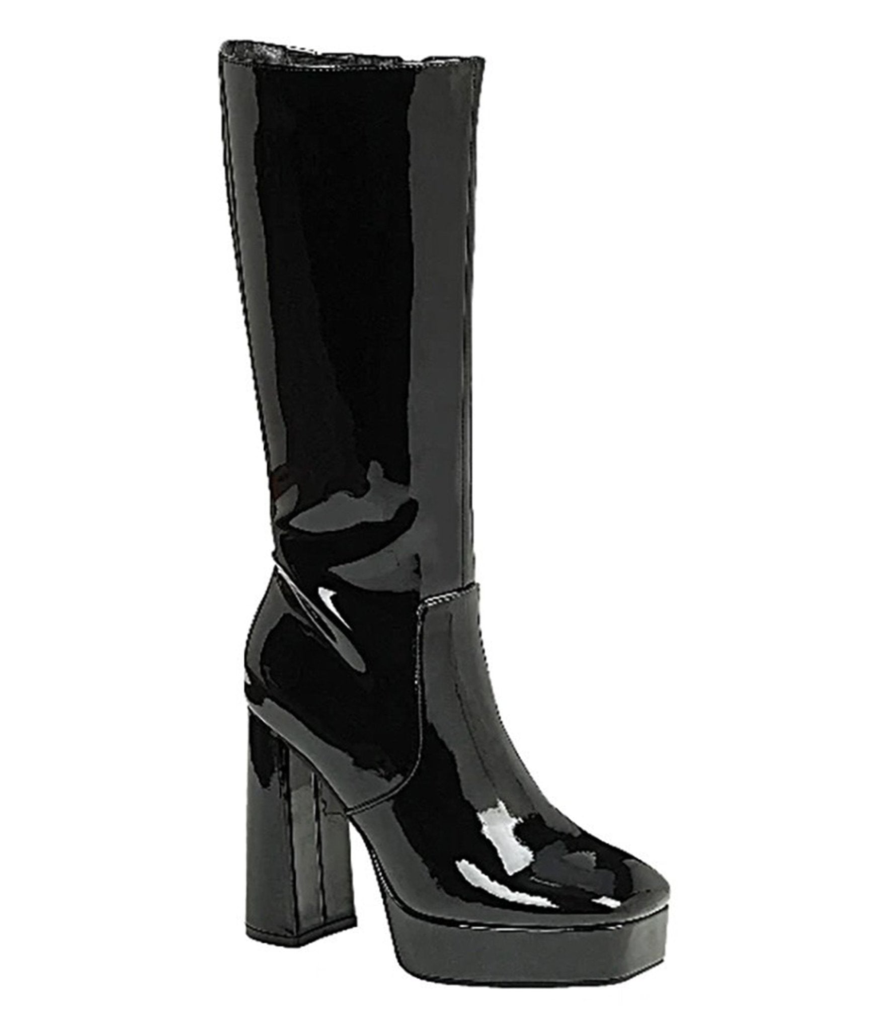Black Patent Leatherette Platform Boots - Unique Vintage - Womens, SHOES, BOOTS