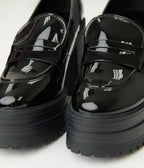 Black Patent Leatherette Platform Loafers - Unique Vintage - Womens, SHOES, LOAFERS