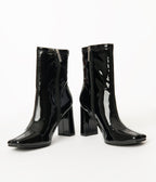 Black Patent Leatherette Square Toe Belinda Booties - Unique Vintage - Womens, SHOES, BOOTS
