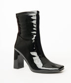 Black Patent Leatherette Square Toe Belinda Booties - Unique Vintage - Womens, SHOES, BOOTS