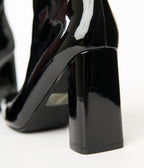 Black Patent Leatherette Square Toe Belinda Booties - Unique Vintage - Womens, SHOES, BOOTS
