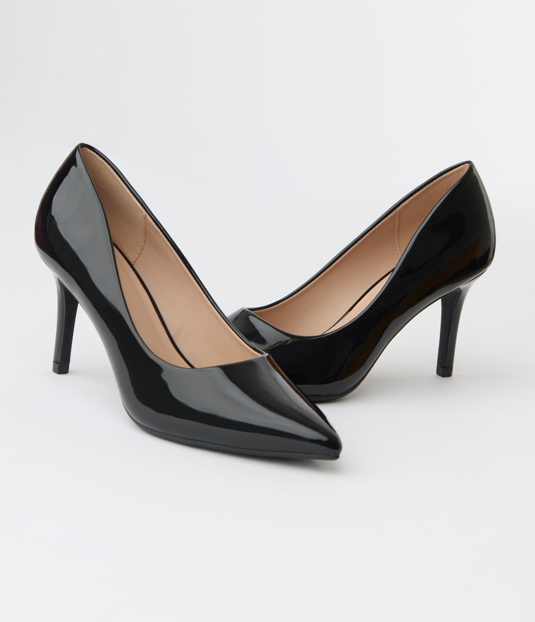 Black Patent Leatherette Stiletto Heels - Unique Vintage - Womens, SHOES, HEELS