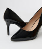 Black Patent Leatherette Stiletto Heels - Unique Vintage - Womens, SHOES, HEELS