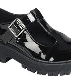 Black Patent Leatherette T - Strap Mary Jane Shoes - Unique Vintage - Womens, SHOES, HEELS