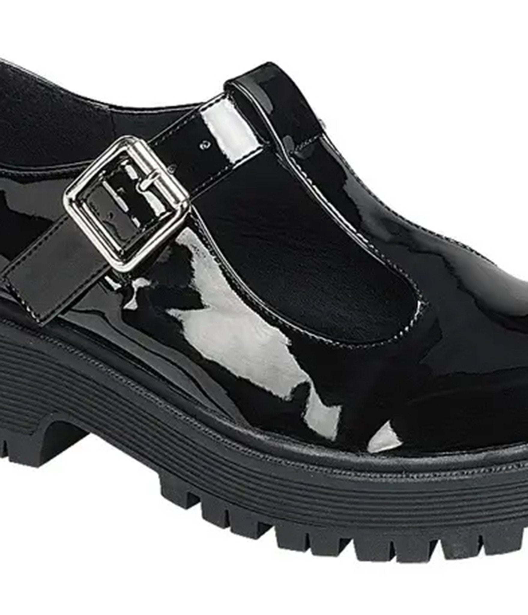 Black Patent Leatherette T - Strap Mary Jane Shoes - Unique Vintage - Womens, SHOES, HEELS