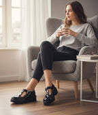 Black Patent Leatherette T - Strap Mary Jane Shoes - Unique Vintage - Womens, SHOES, HEELS