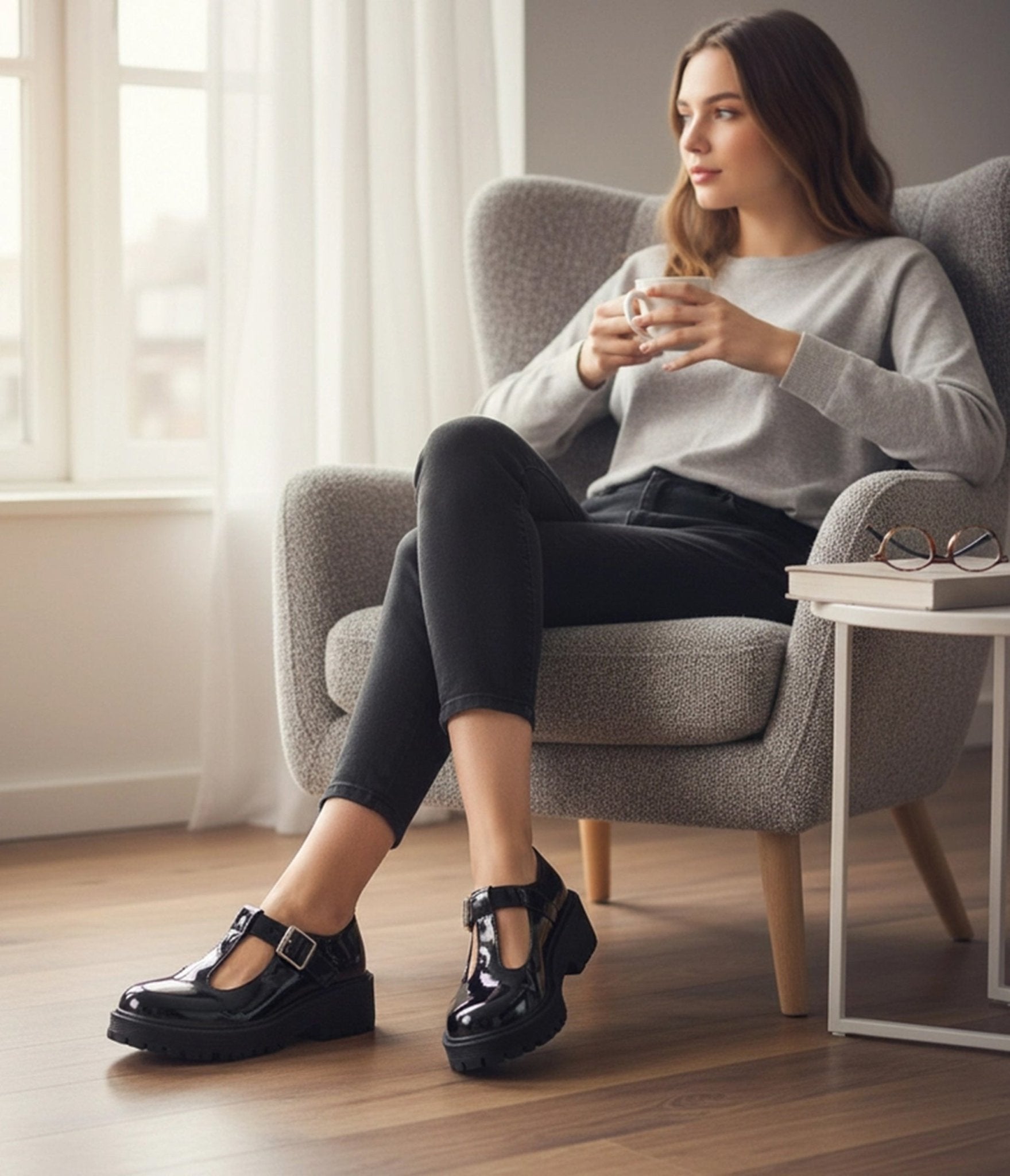 Black Patent Leatherette T - Strap Mary Jane Shoes - Unique Vintage - Womens, SHOES, HEELS