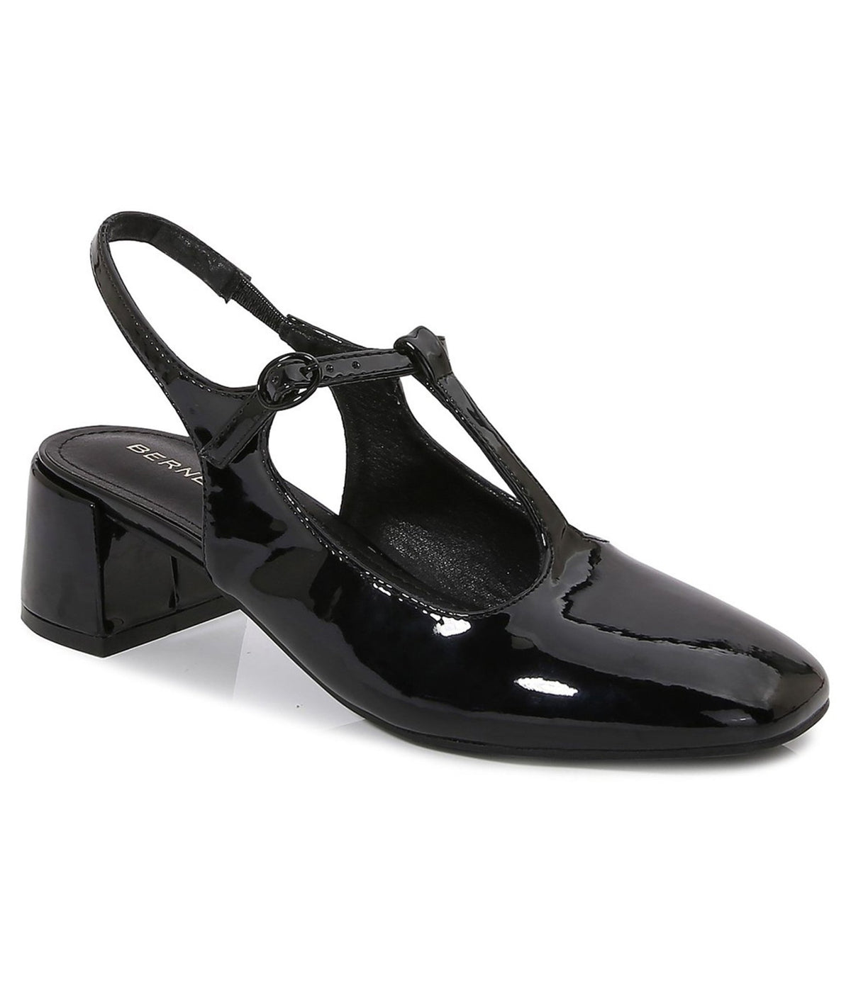 Black Patent Leatherette T-Strap Slingback Heels - Unique Vintage - Heels