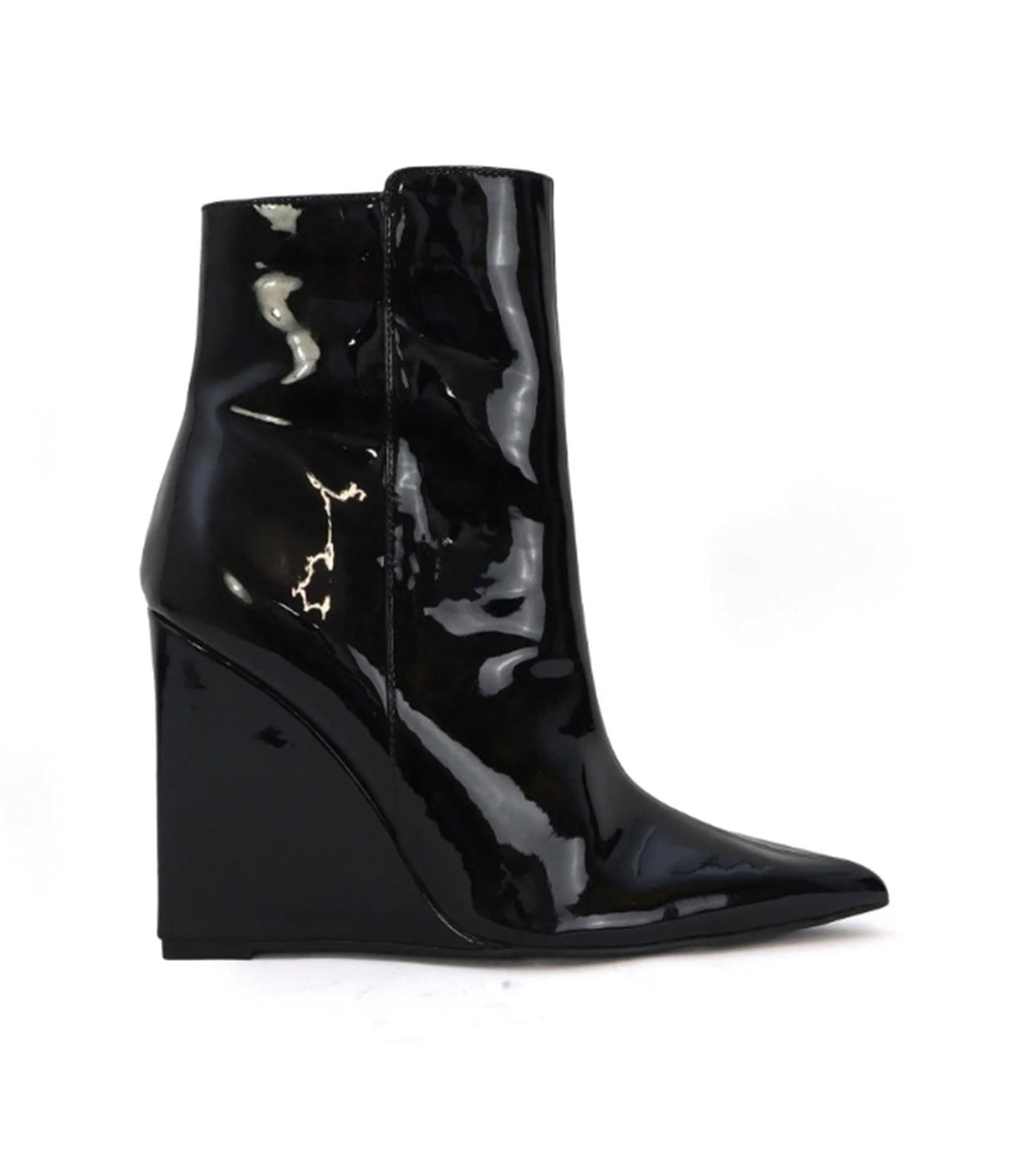 Black Patent Wedge Booties - Unique Vintage - Womens, SHOES, BOOTS