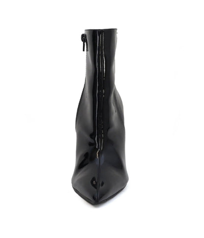Black Patent Wedge Booties - Unique Vintage - Womens, SHOES, BOOTS