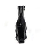 Black Patent Wedge Booties - Unique Vintage - Womens, SHOES, BOOTS