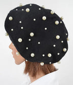 Black & Pearl Beret - Unique Vintage - Womens, ACCESSORIES, HATS