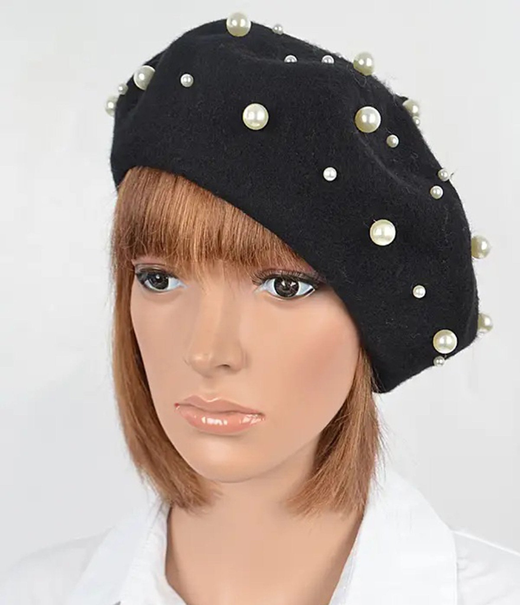 Black & Pearl Beret - Unique Vintage - Womens, ACCESSORIES, HATS