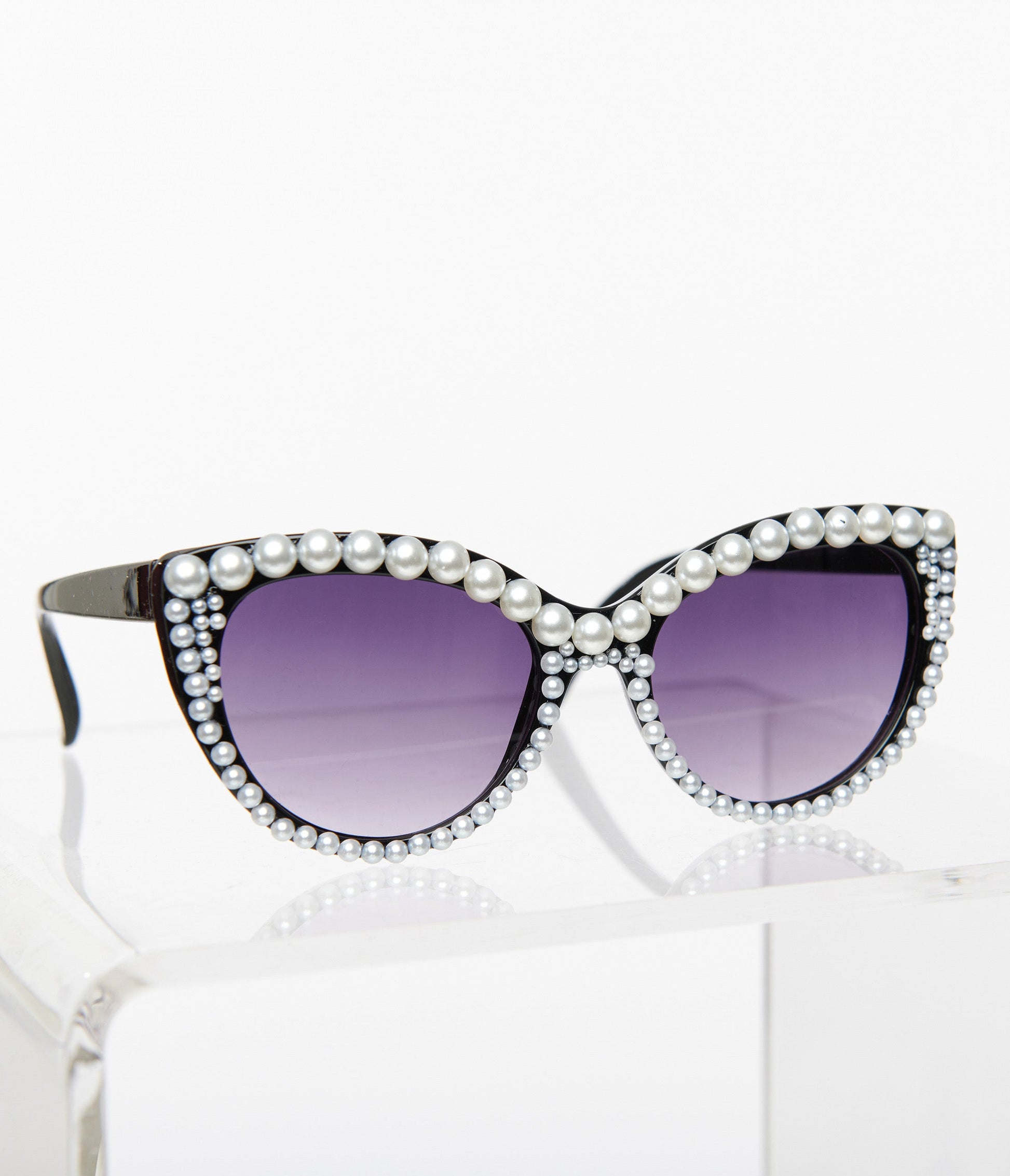Black & Pearl Cat Eye Sunglasses - Unique Vintage - Womens, ACCESSORIES, SUNGLASSES