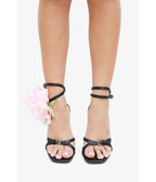 Black & Pink Flower Sandal Heels - Unique Vintage - Womens, SHOES, HEELS