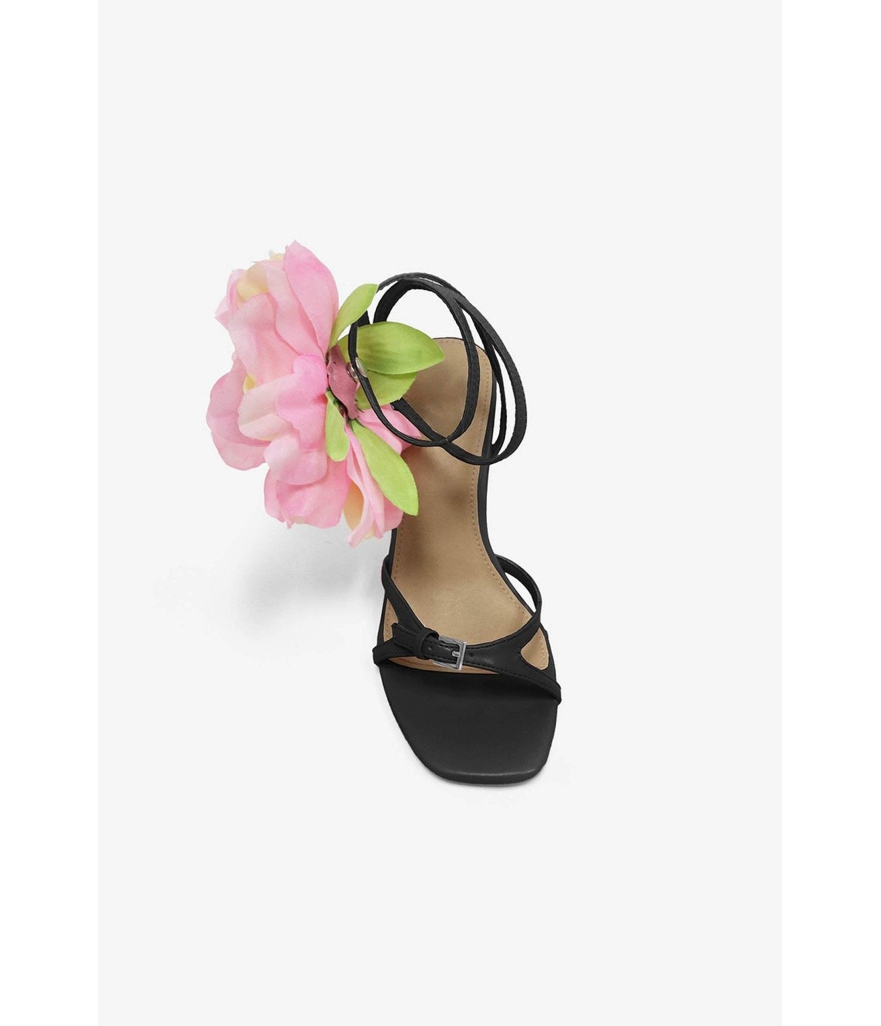 Black & Pink Flower Sandal Heels - Unique Vintage - Womens, SHOES, HEELS
