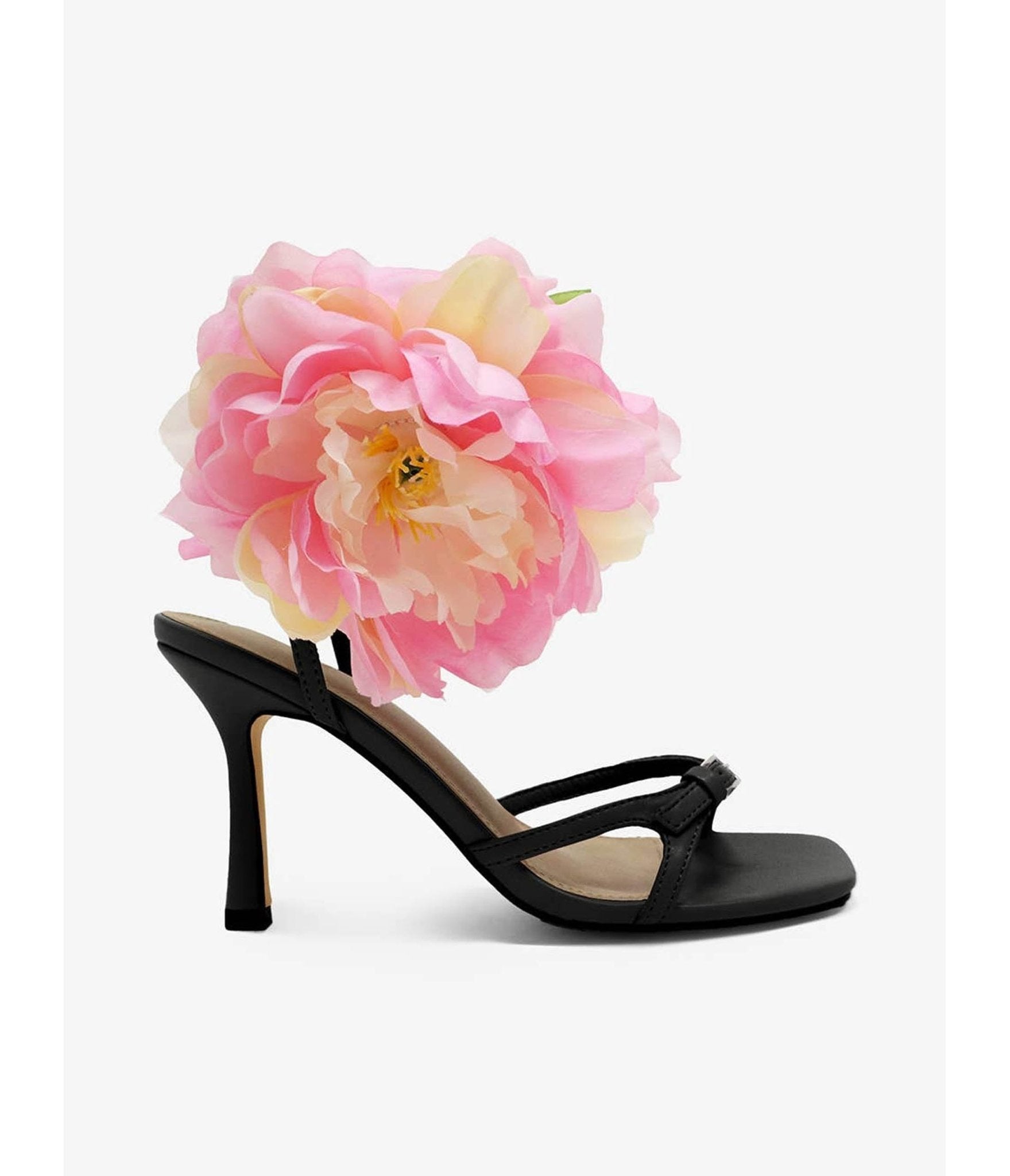 Black & Pink Flower Sandal Heels - Unique Vintage - Womens, SHOES, HEELS