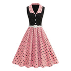 Black & Pink Polka Dot Belted Swing Dress - Unique Vintage - Womens, DRESSES, SWING