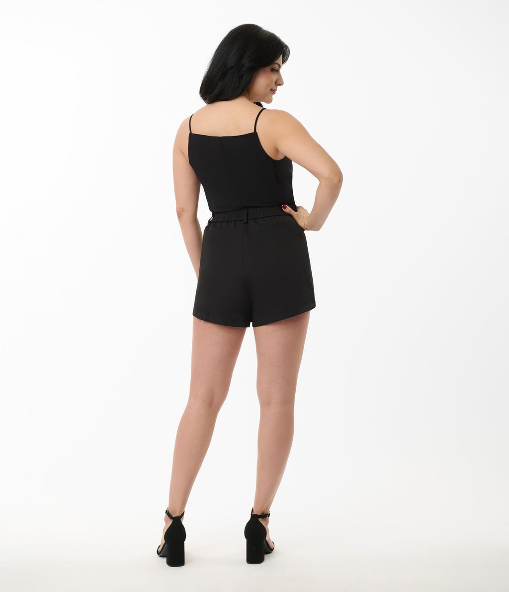 Black Pleated High Waisted Shorts - Unique Vintage - Womens, BOTTOMS, SHORTS