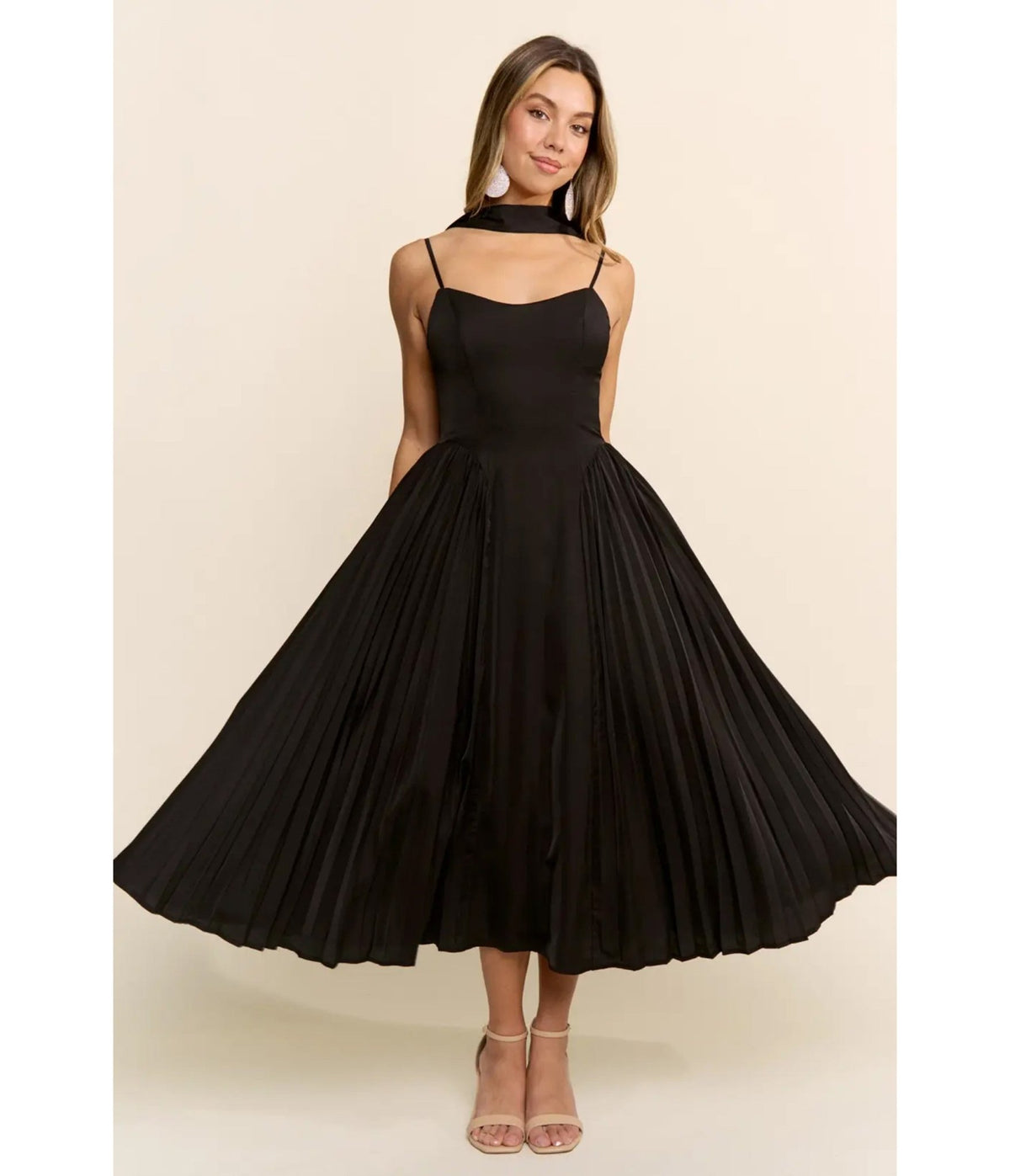 Black Pleated Midi Dress Set - Unique Vintage - Fit & Flare Dresses