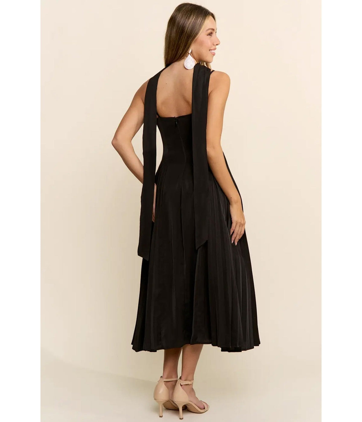 Black Pleated Midi Dress Set - Unique Vintage - Fit & Flare Dresses