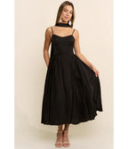 Black Pleated Midi Dress Set - Unique Vintage - Fit & Flare Dresses