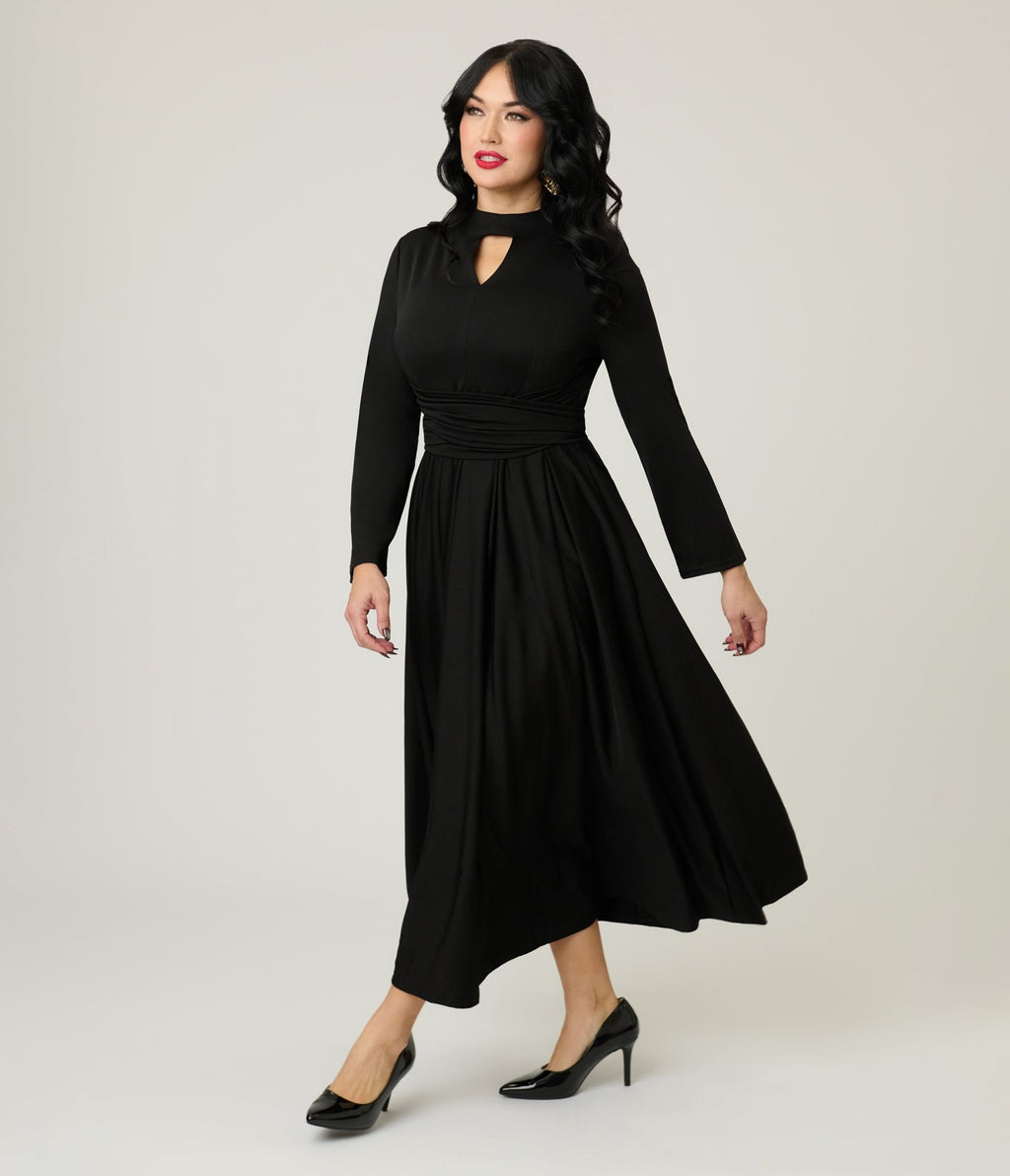 Black Pleated Swing Dress - Unique Vintage - Womens, DRESSES, SWING