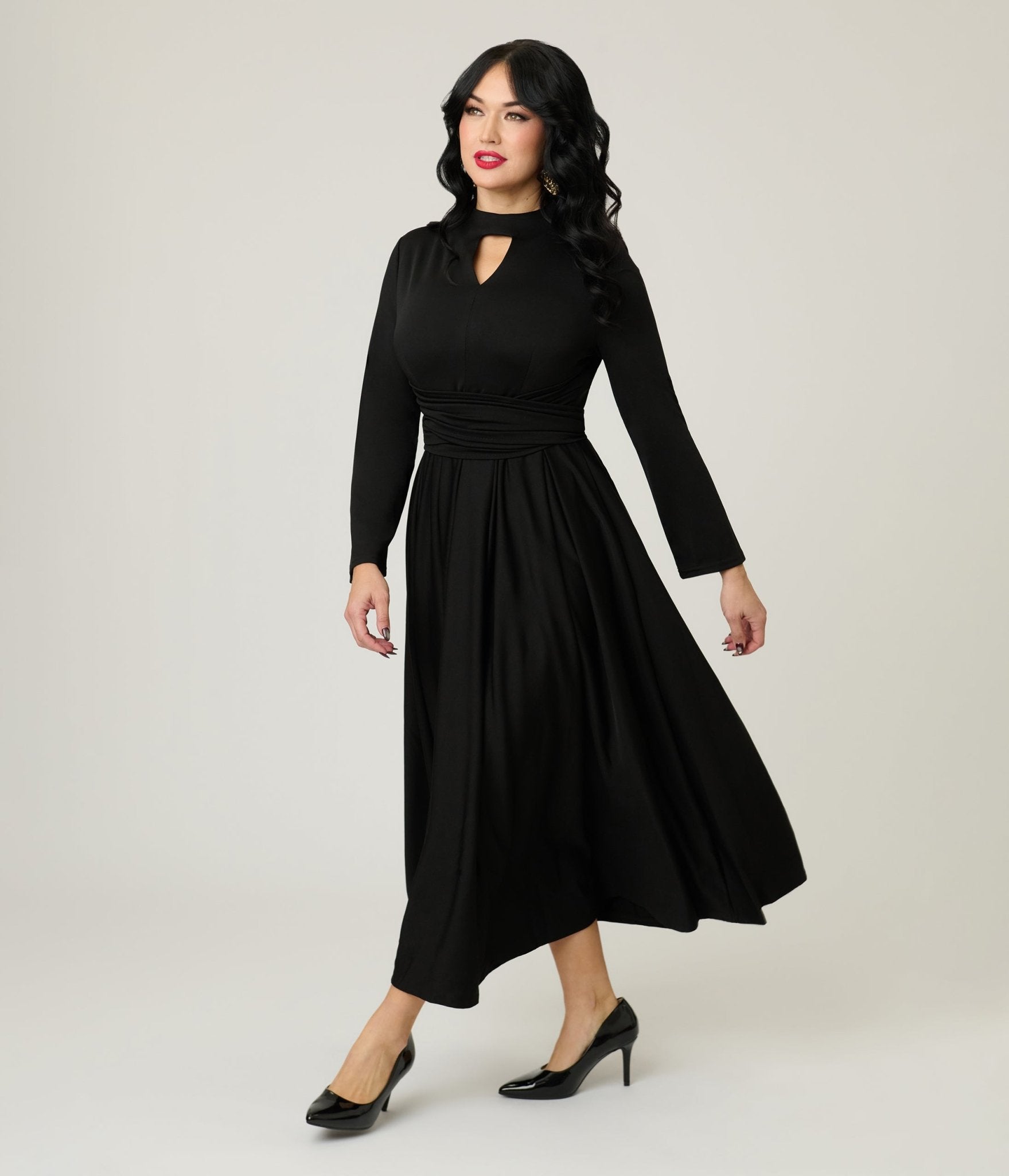 Black Pleated Swing Dress - Unique Vintage - Womens, DRESSES, SWING