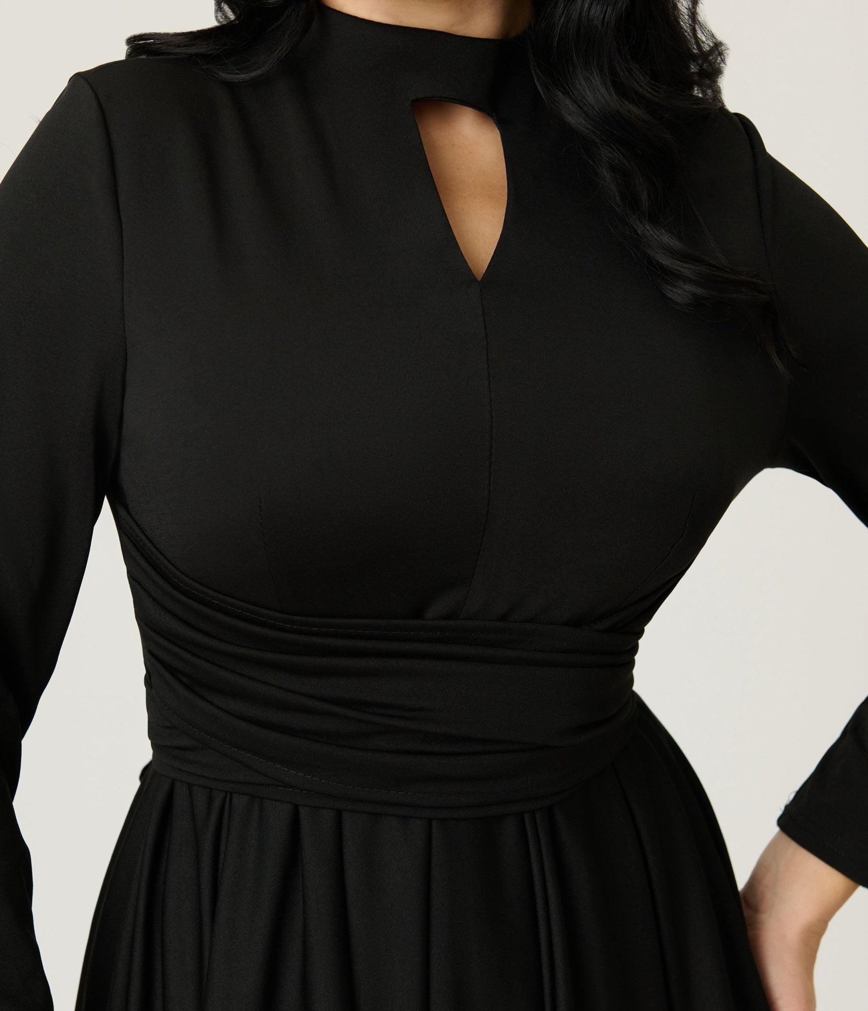black pleated swing dress pleated women's dress Unique Vintage Black Square Neck Pleated Swing Dress