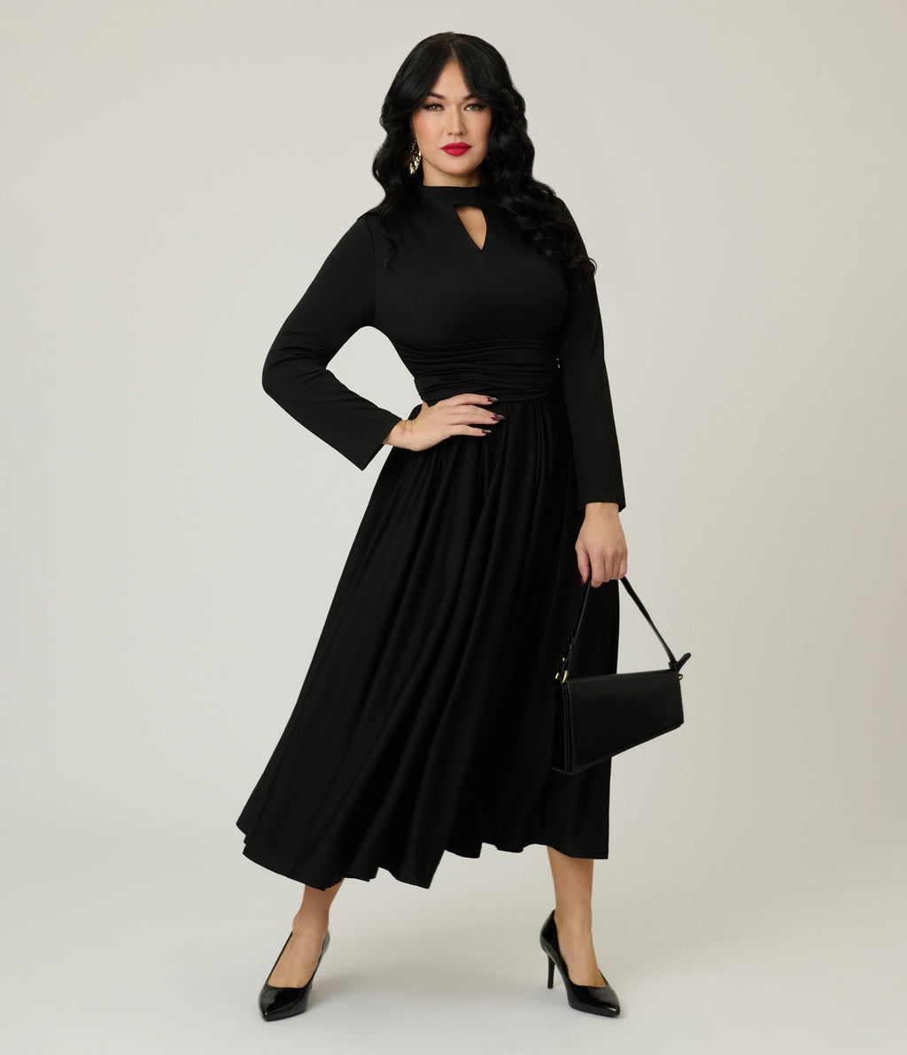 Black Pleated Swing Dress - Unique Vintage - Womens, DRESSES, SWING