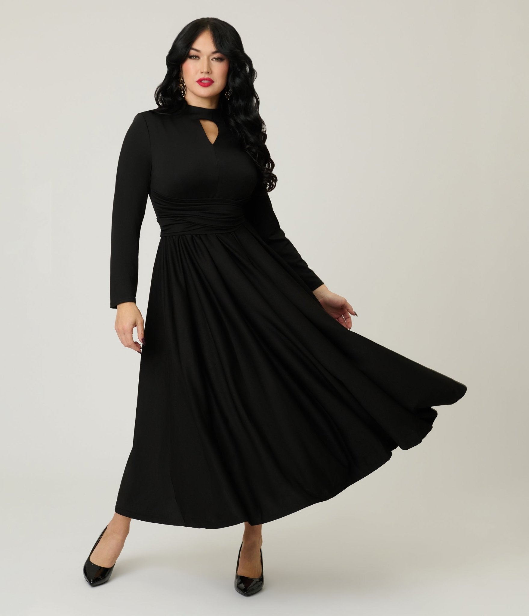 Black Pleated Swing Dress - Unique Vintage - Womens, DRESSES, SWING
