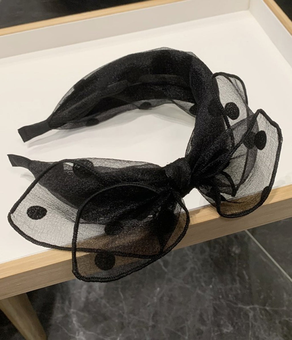 Black Polka Dot Bow Headband - Unique Vintage - Womens, ACCESSORIES, HAIR