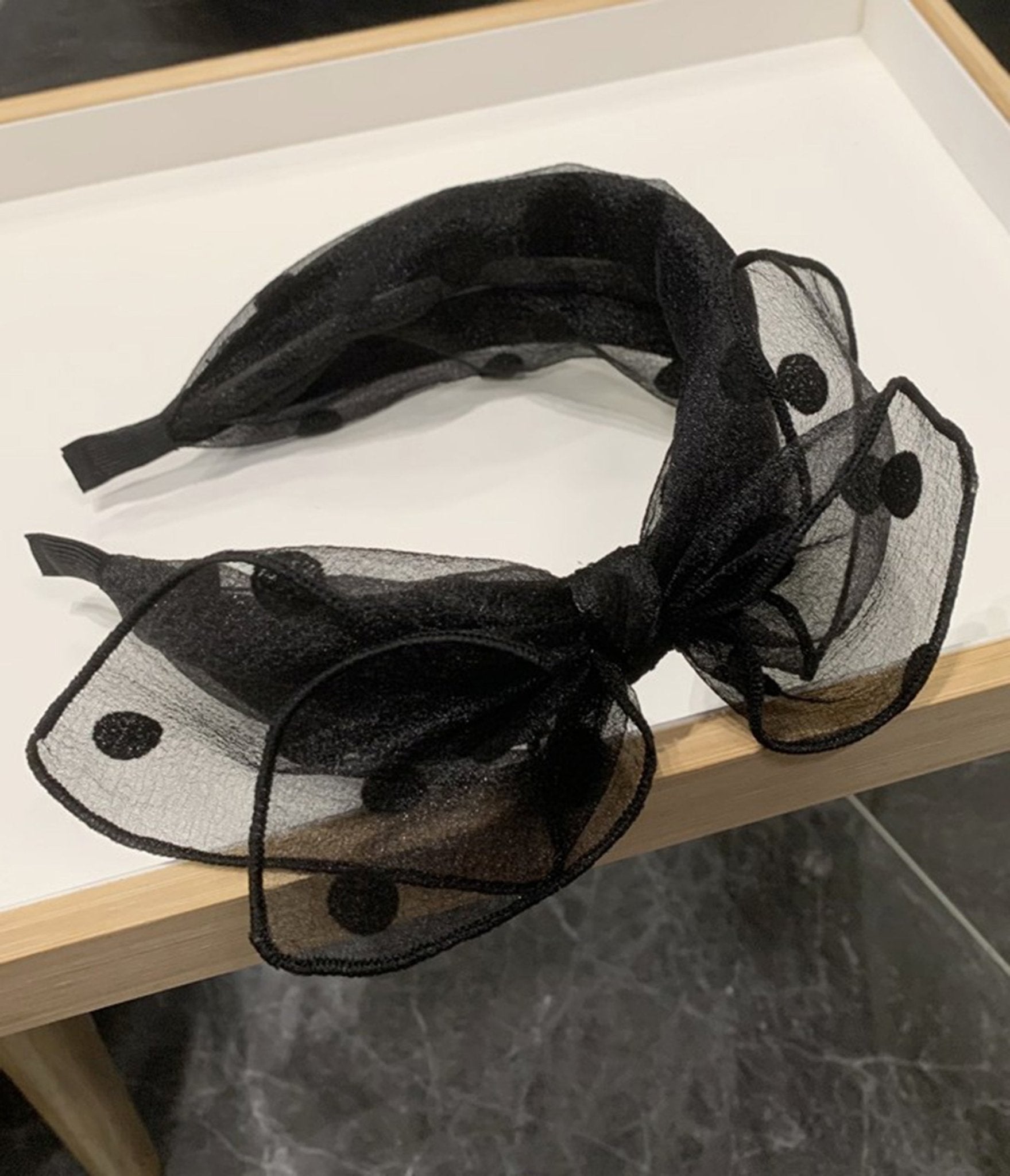 Black Polka Dot Bow Headband - Unique Vintage - Womens, ACCESSORIES, HAIR
