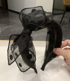 Black Polka Dot Bow Headband - Unique Vintage - Womens, ACCESSORIES, HAIR
