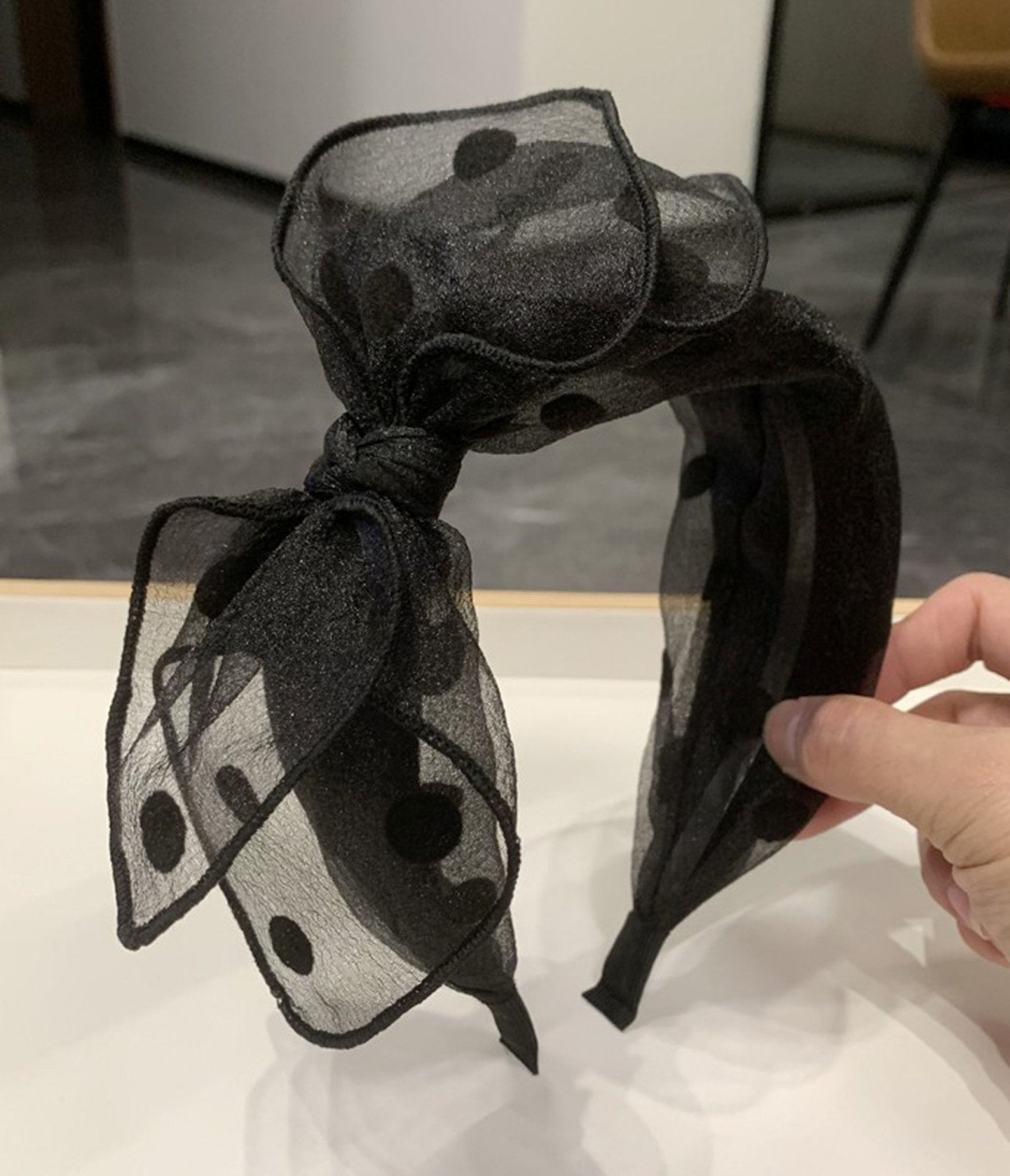 Black Polka Dot Bow Headband - Unique Vintage - Womens, ACCESSORIES, HAIR