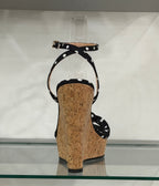 Black Polka Dot Cork Wedge Sandals - Unique Vintage - Womens, SHOES, HEELS