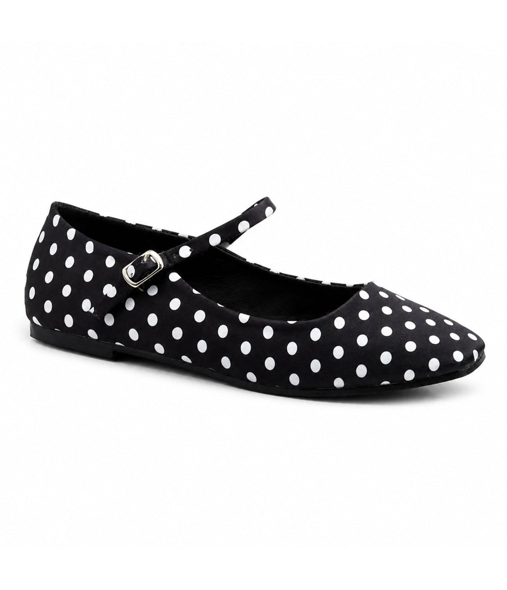 Black Polka Dot Mary Jane Flats - Unique Vintage - Womens, SHOES, FLATS