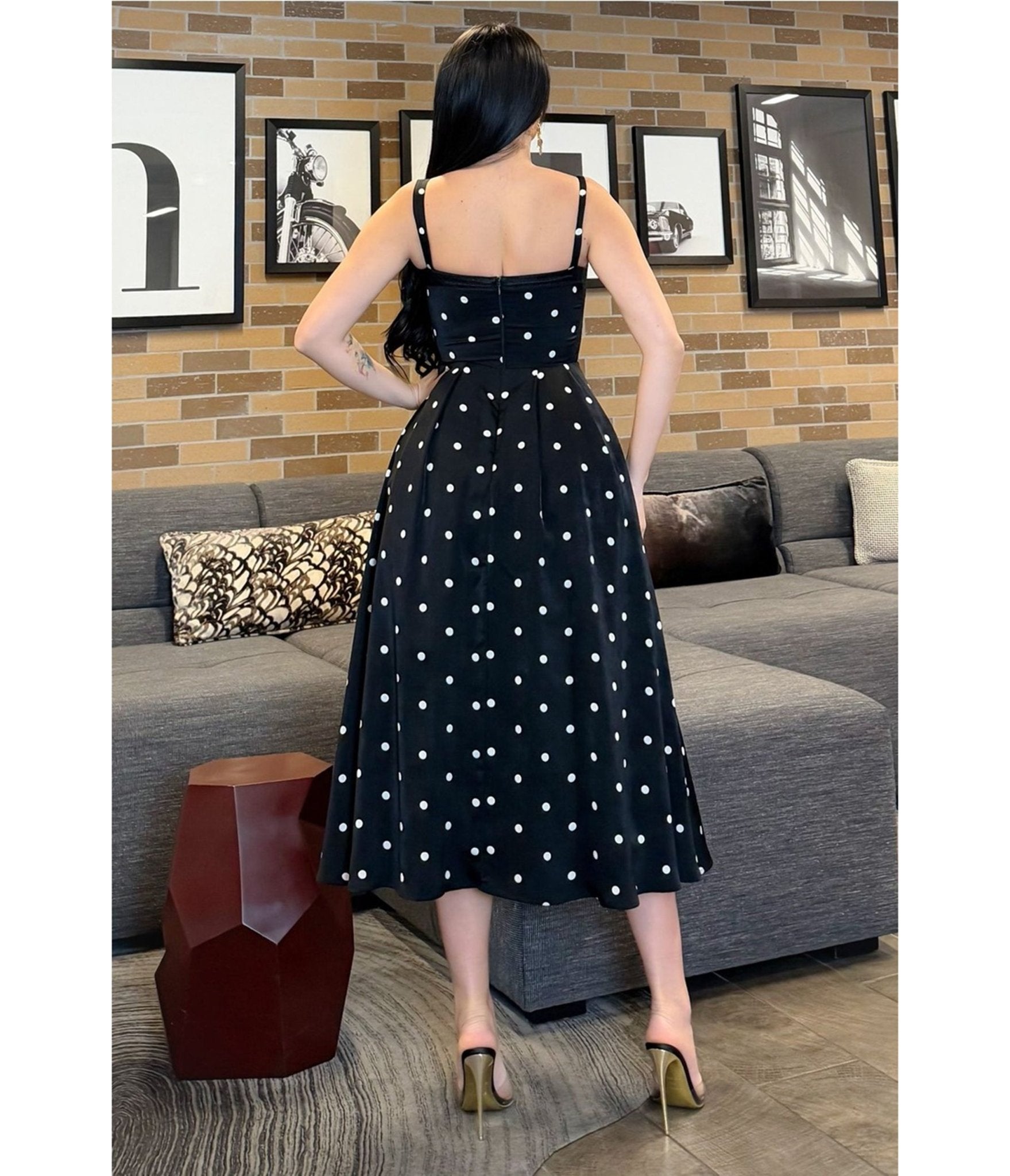 Black Polka Dot Midi Dress Small Black Polka Dot Midi Dress Small